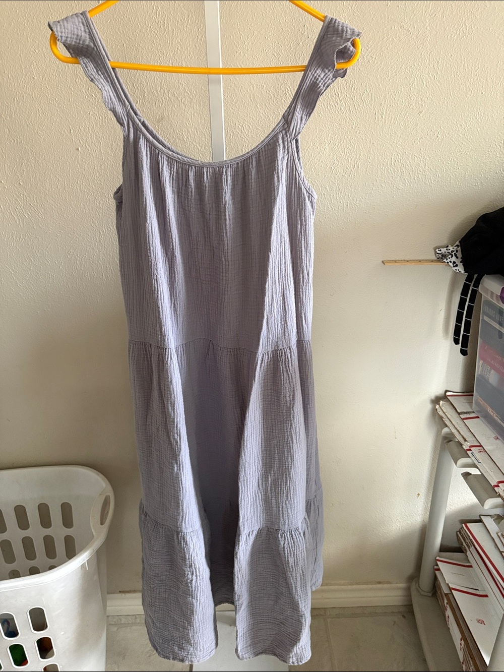 Women's Gray Size Small Tiered Cotton Sundress